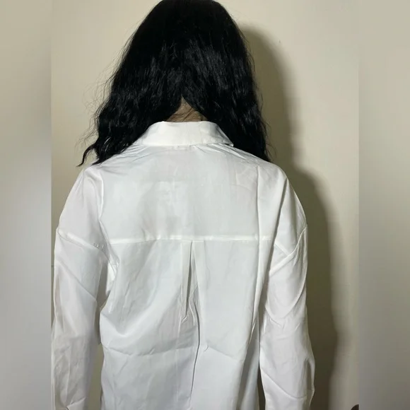 Sz XS-S Ardene women’s Oversized Shirt Ardene Classic White Longsleeve pleated - Picture 8 of 16